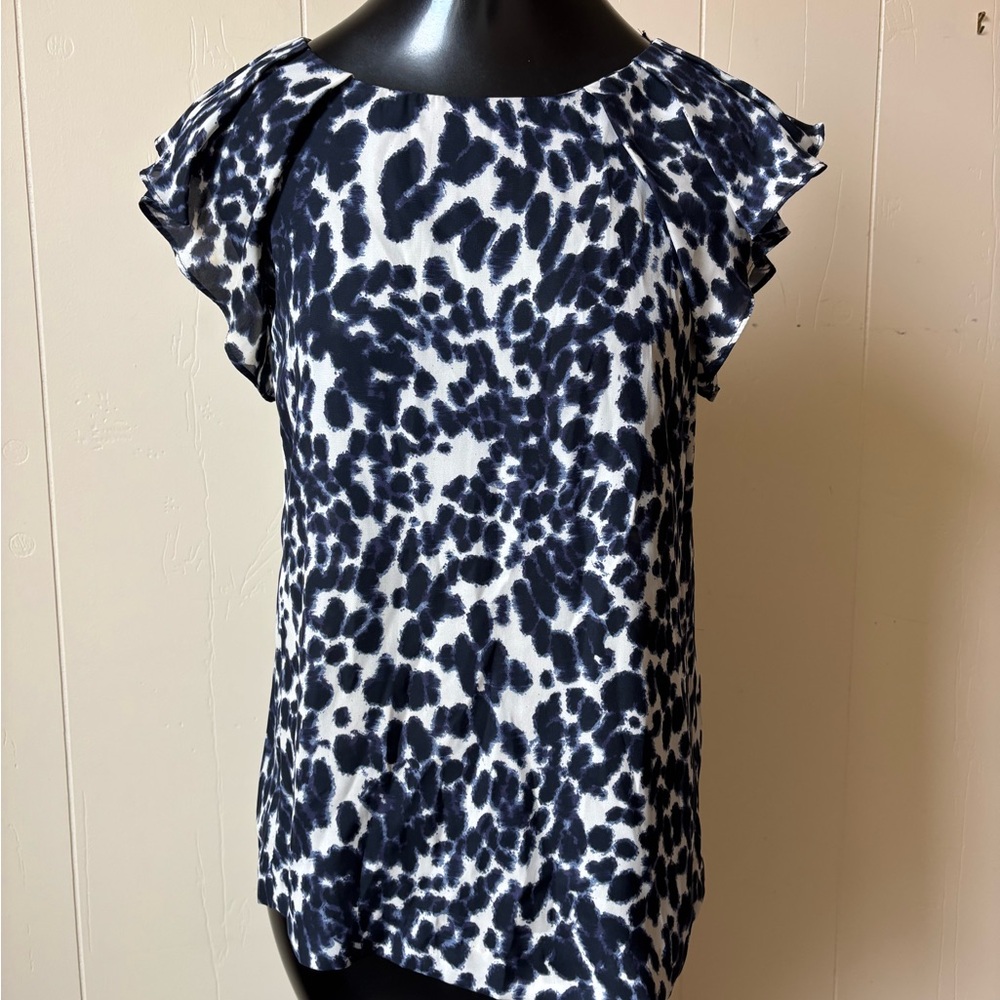 Zara Blue Leopard Print Top Size Small Silky
